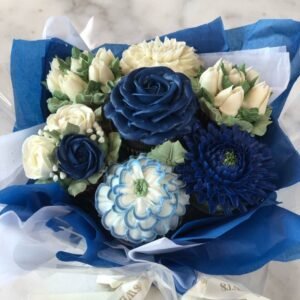 Cupcake Blue Bouquet set up
