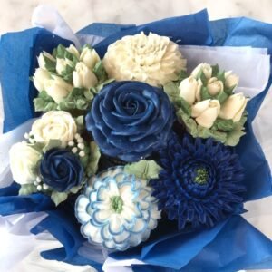 Cupcake Blue Bouquet set up