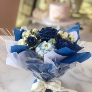 Cupcake Blue Bouquet set up